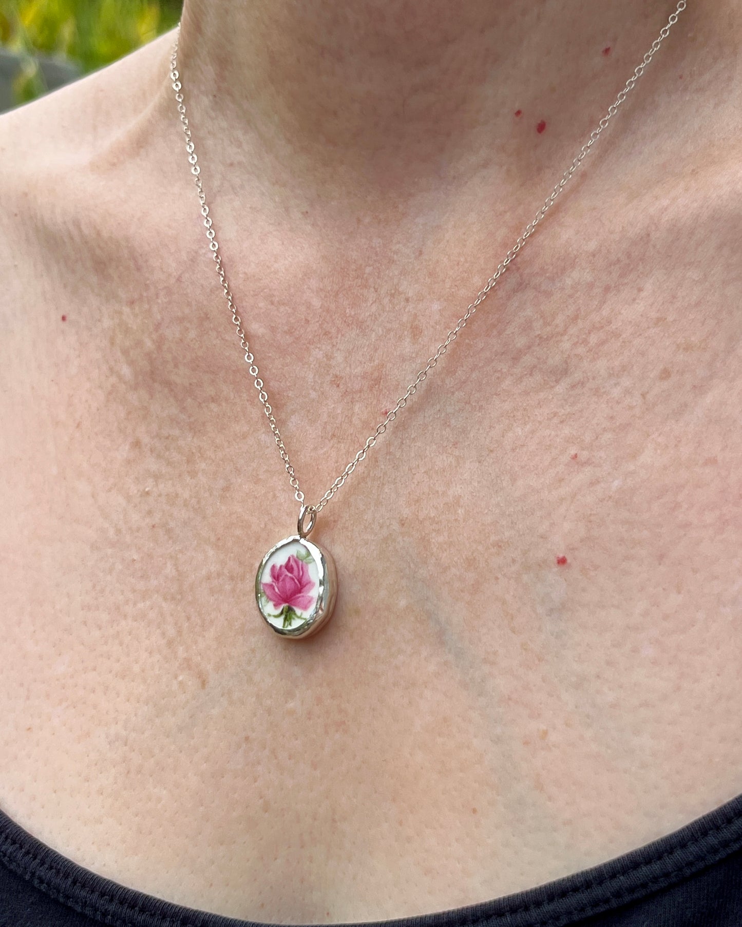 Upcycled Pottery Bezel Necklace