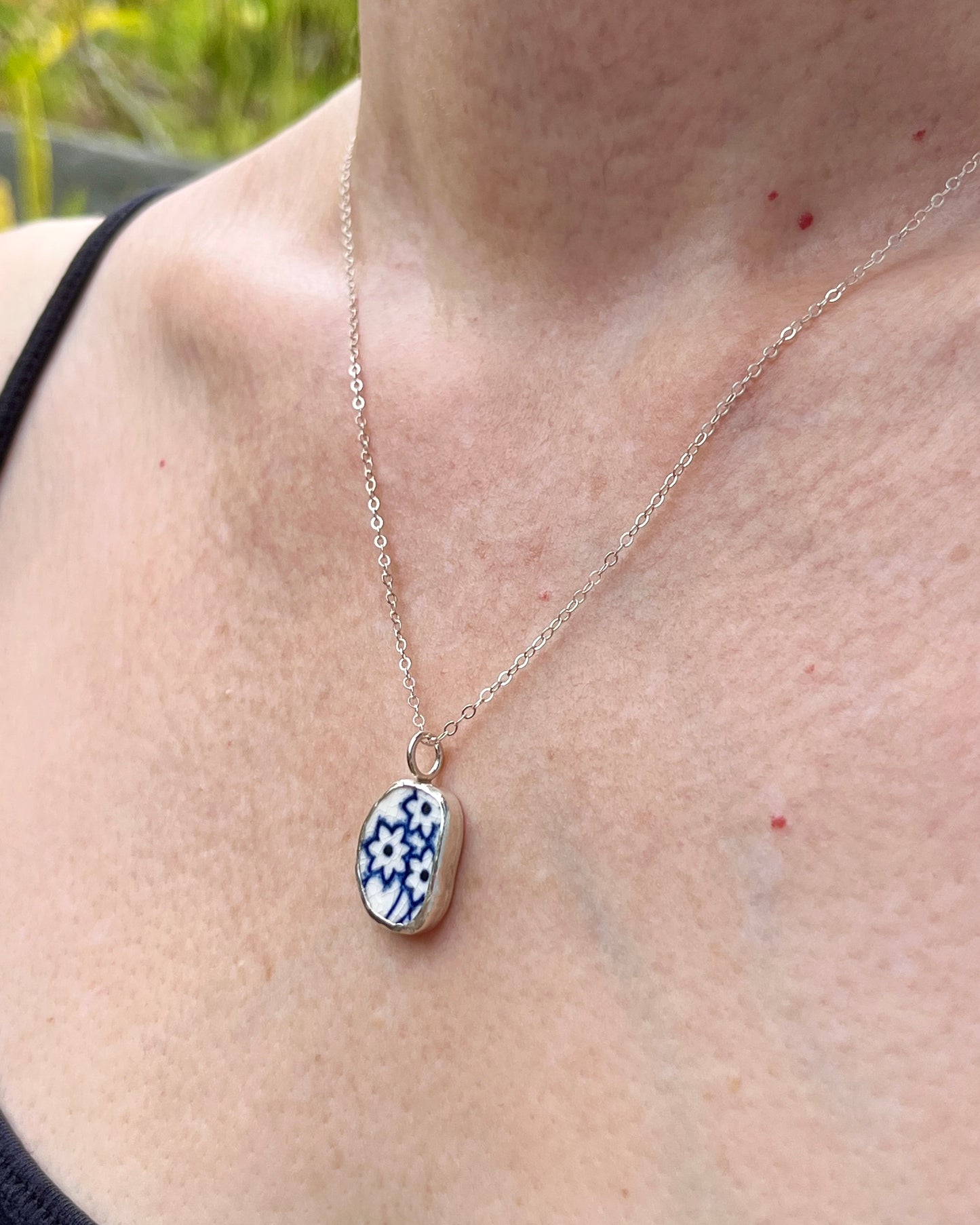 Upcycled Pottery Bezel Necklace