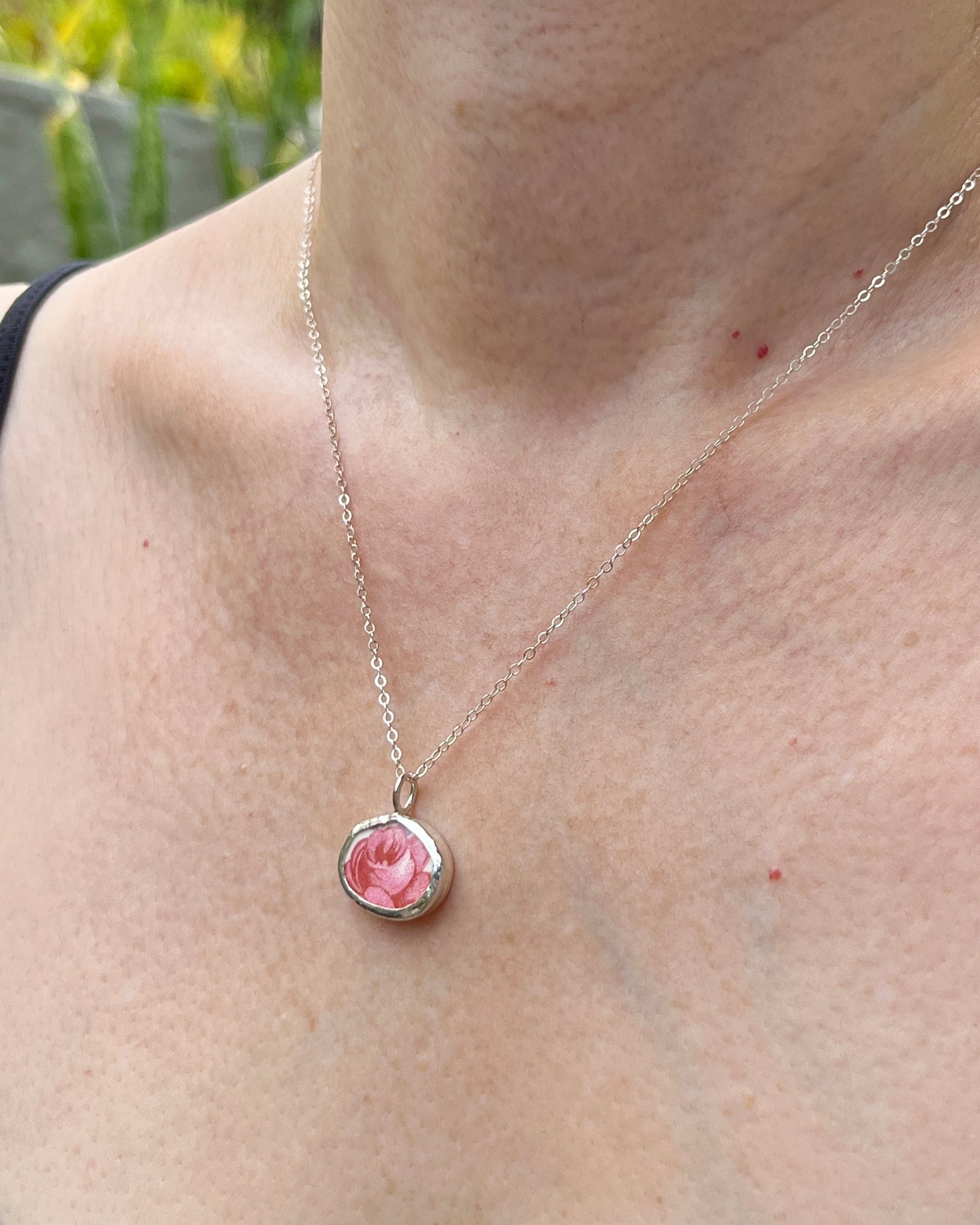 Upcycled Pottery Bezel Necklace