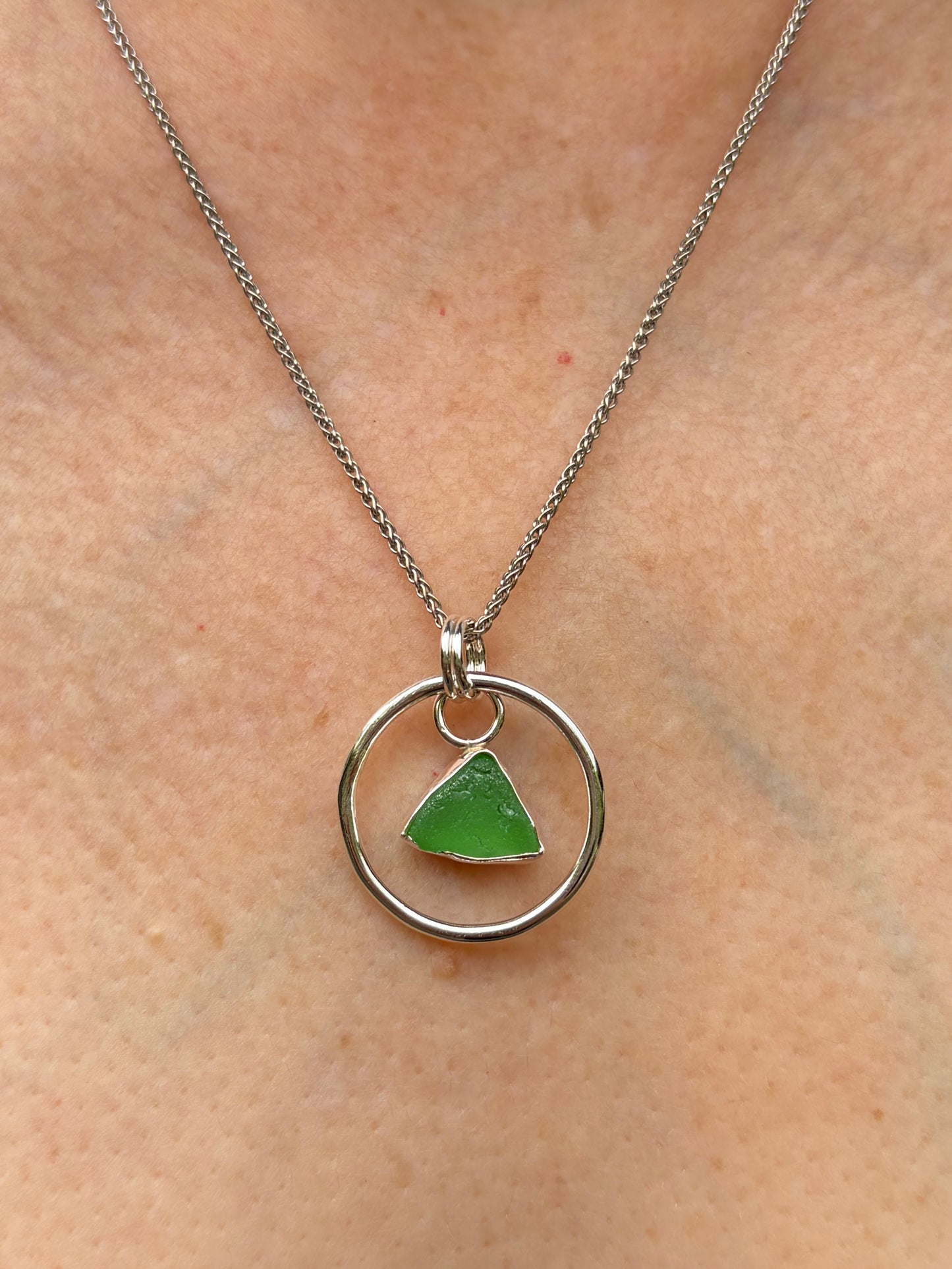 Frame Pendant - Green Sea Glass