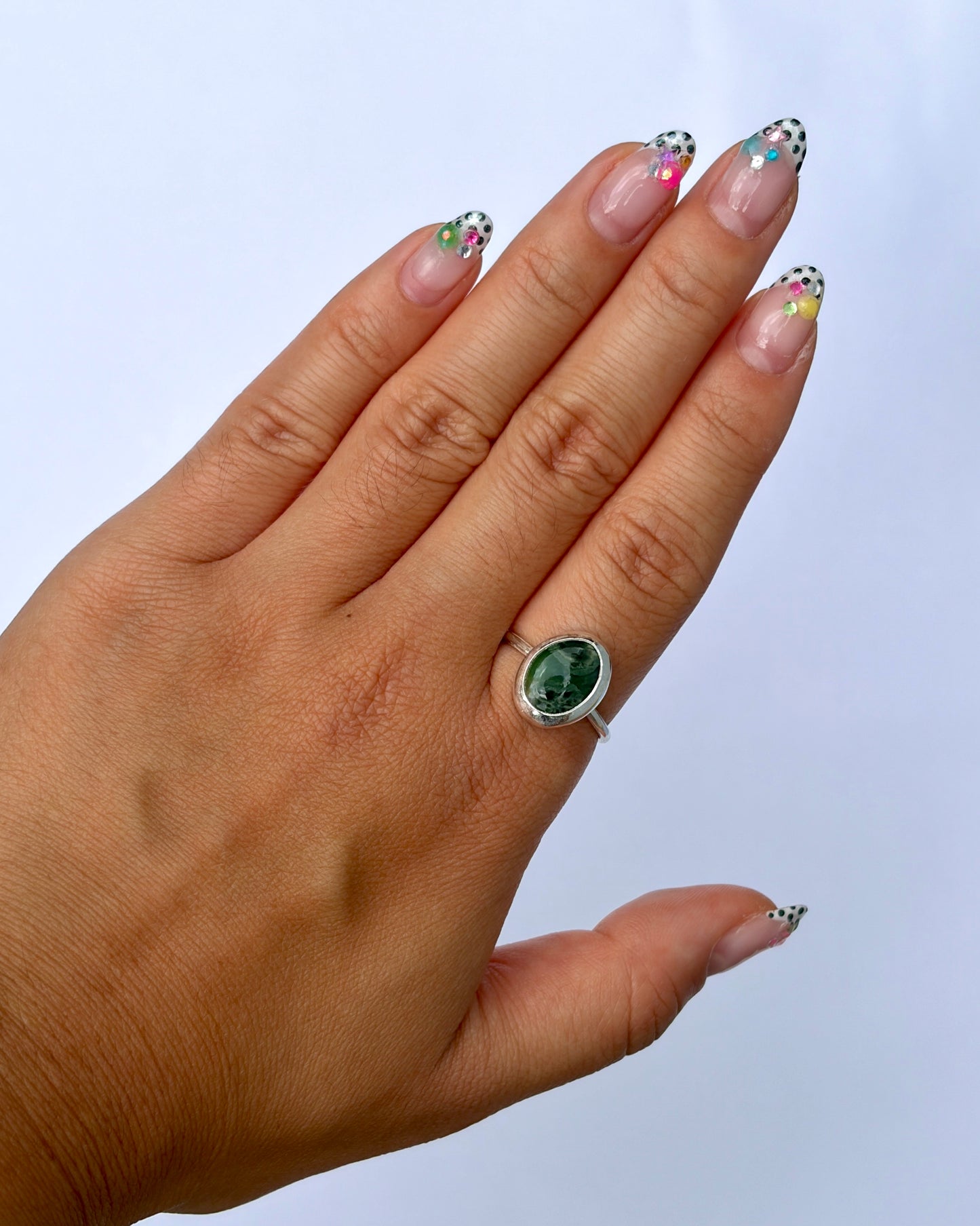 Small Bezel Ring - Orbicular Ocean Jasper