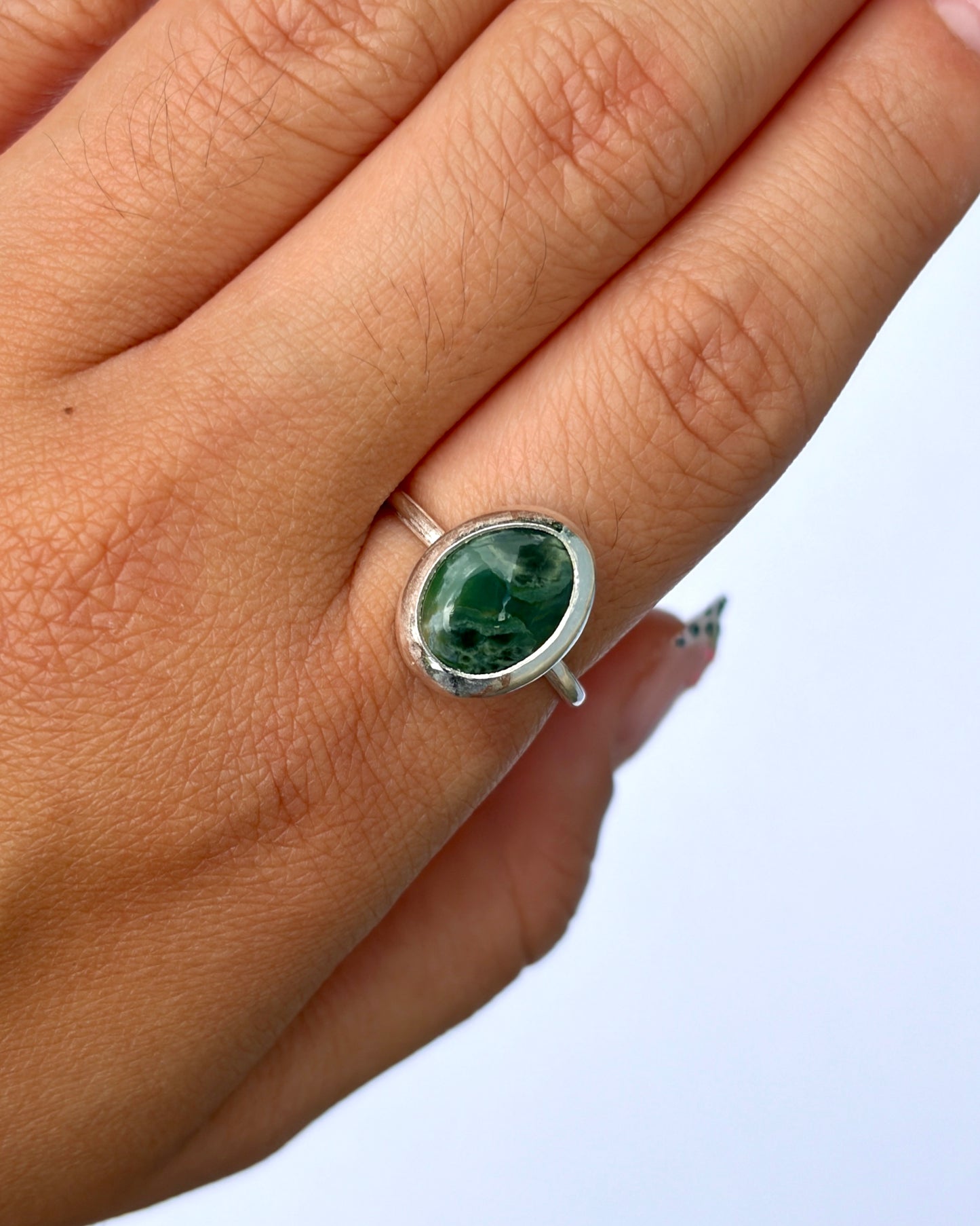 Small Bezel Ring - Orbicular Ocean Jasper