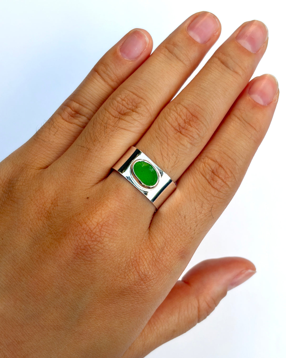 Lantern Ring - Green Sea Glass