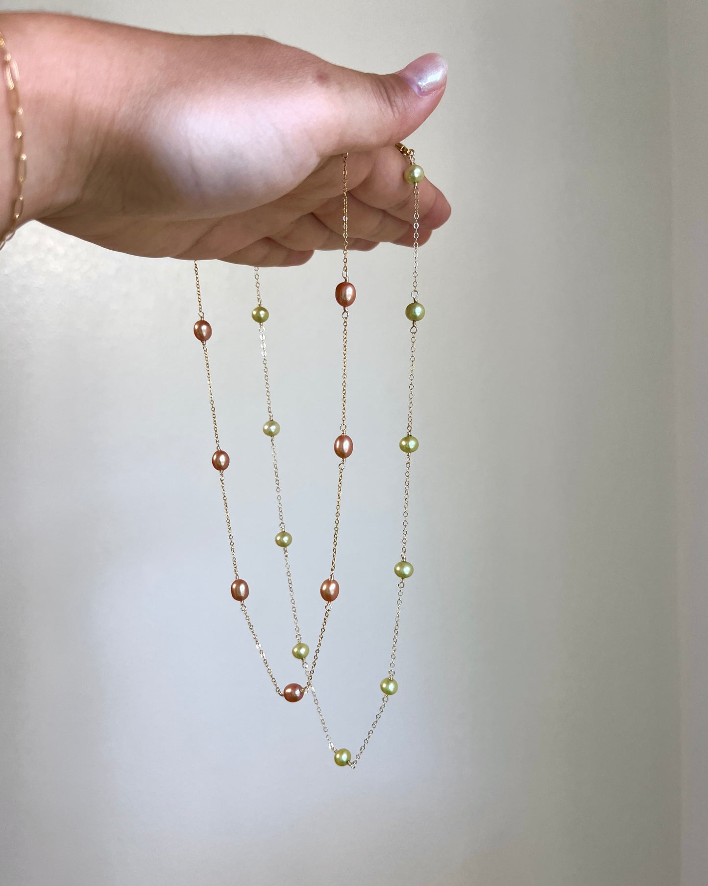 Pink Freshwater Pearl Station Necklace