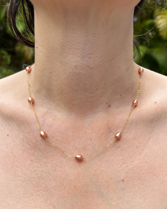 Pink Freshwater Pearl Station Necklace