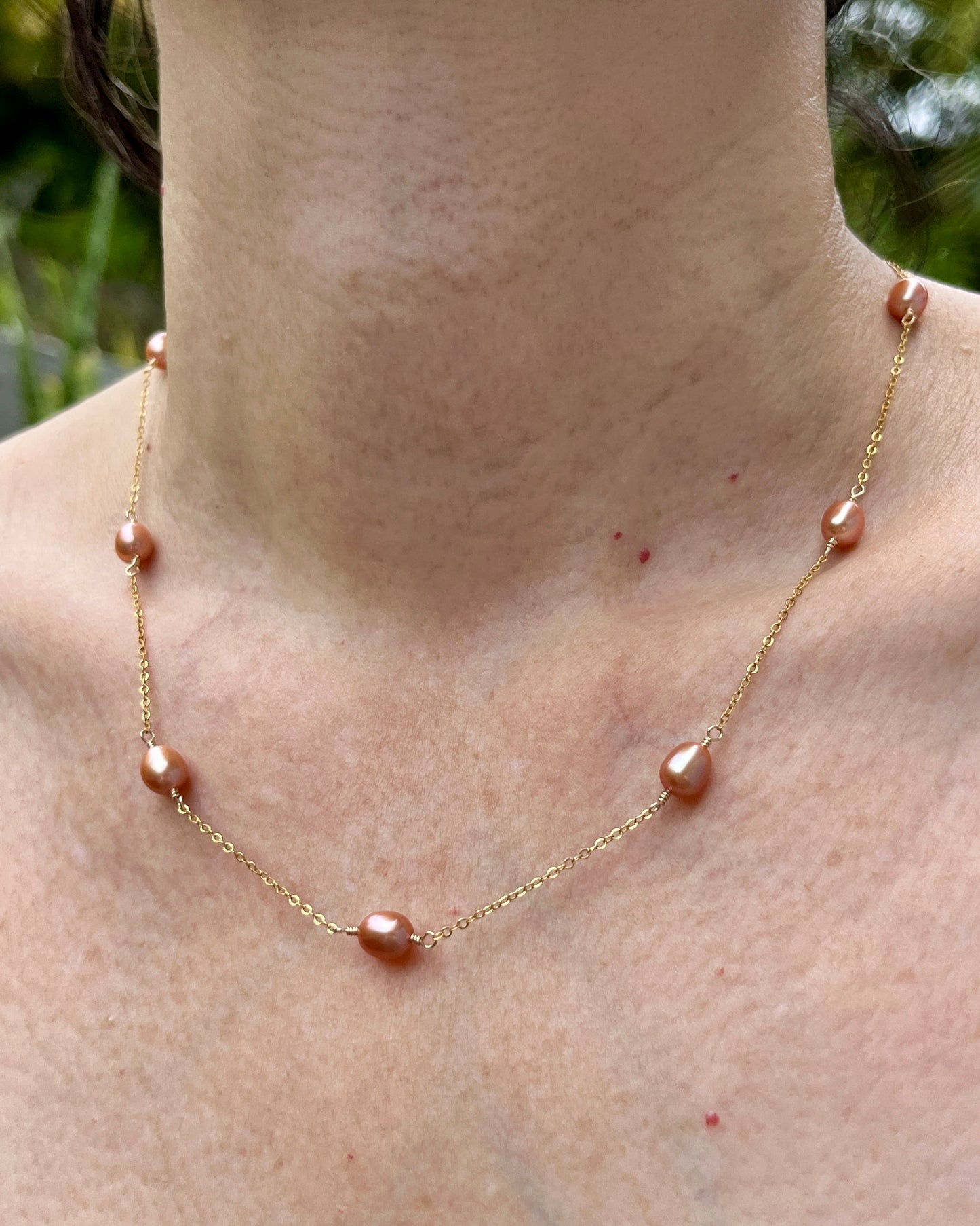 Pink Freshwater Pearl Station Necklace
