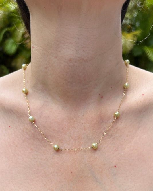 Green Freshwater Pearl Station Necklace