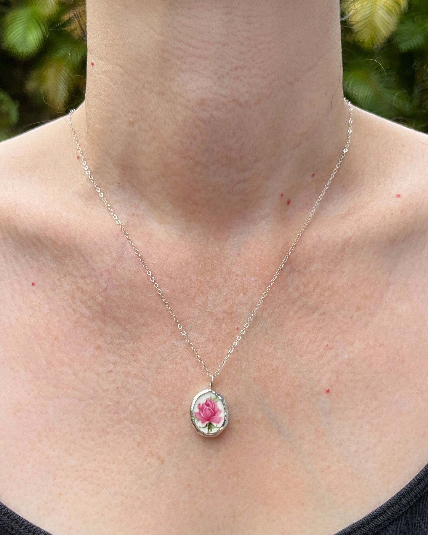 Upcycled Pottery Bezel Necklace