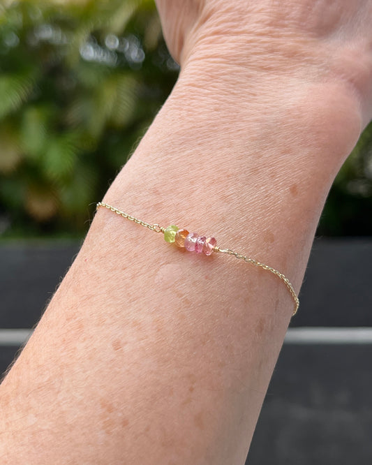 Watermelon Tourmaline Crystal Bar Bracelet