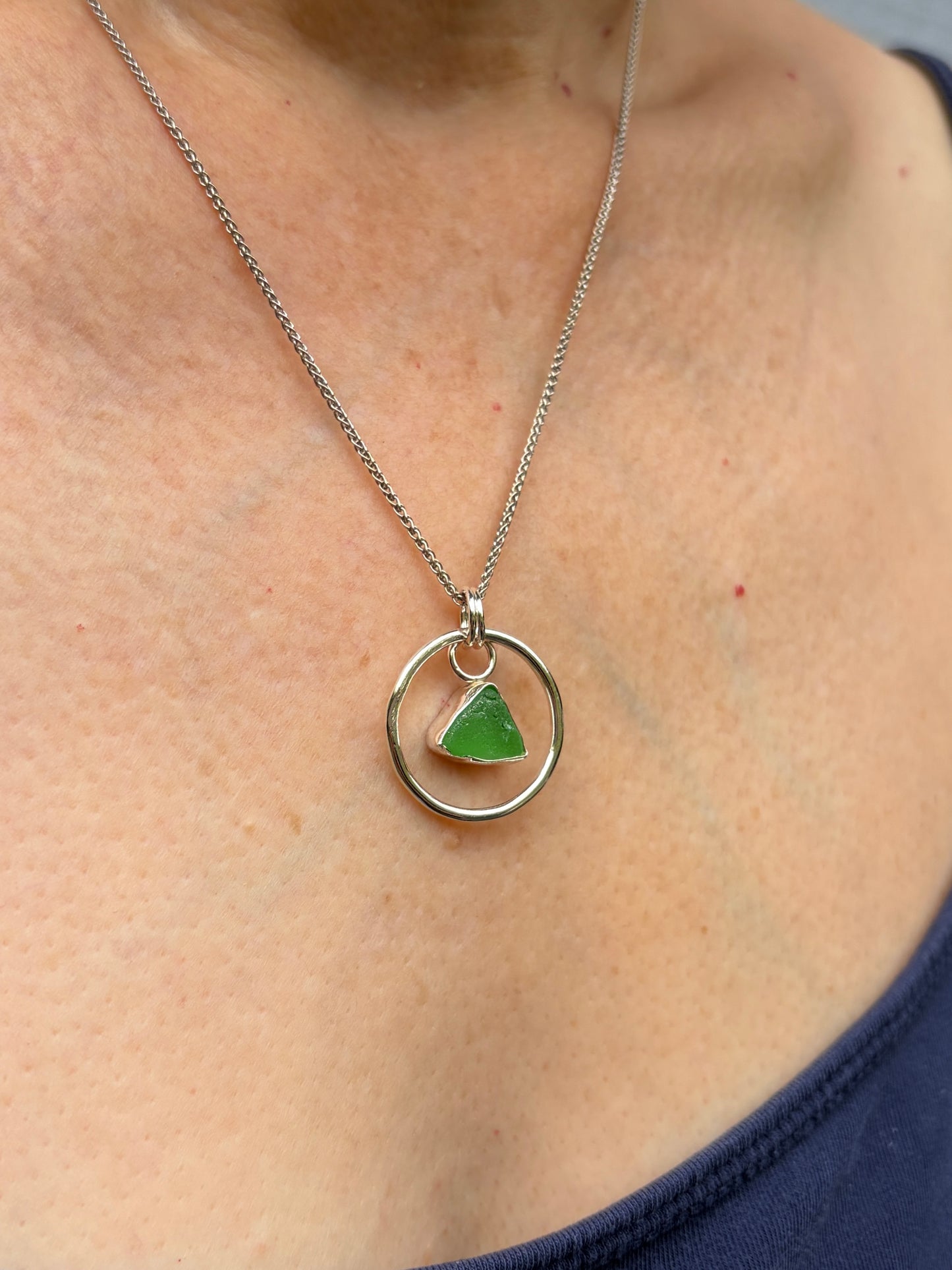 Frame Pendant - Green Sea Glass