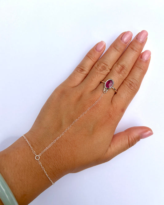 Bezel Hand Chain - Pink Tourmaline