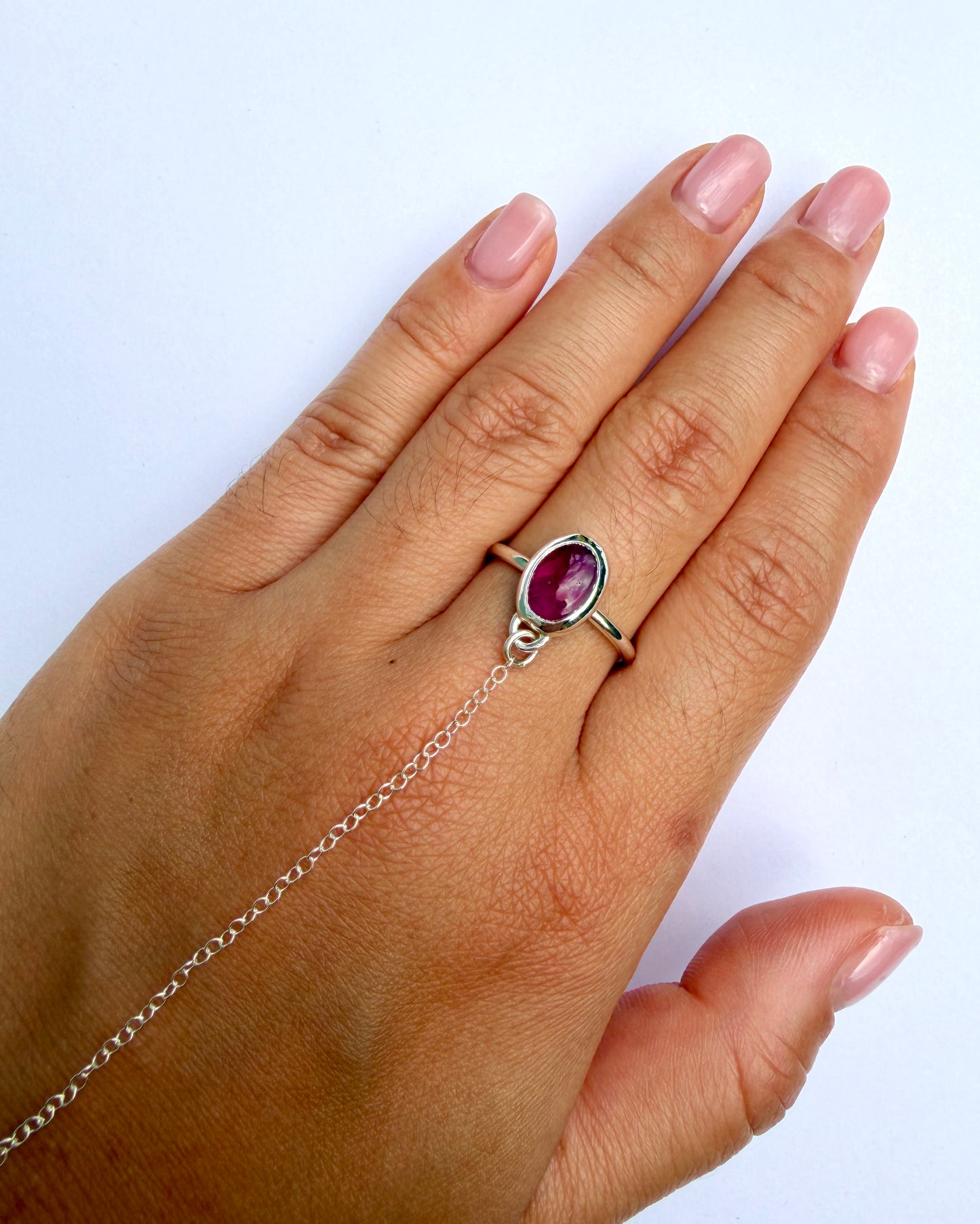 Bezel Hand Chain - Pink Tourmaline